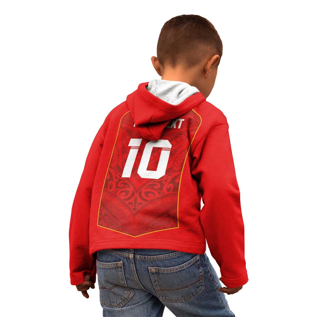 Custom Mate Ma'a Tonga Rugby Kid Hoodie Ngatu Tribal Motifs Sporty Style - Polynesian Pride
