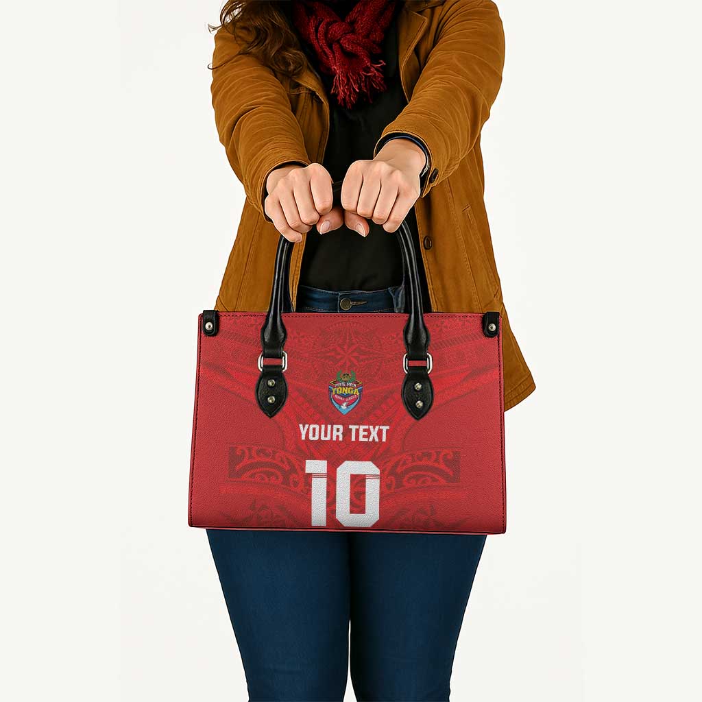 Custom Mate Ma'a Tonga Rugby Leather Bag Ngatu Tribal Motifs Sporty Style - Polynesian Pride