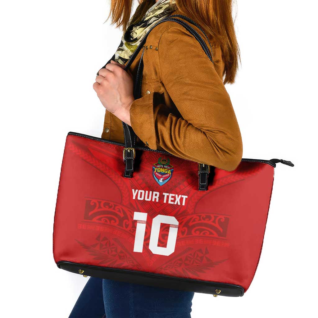 Custom Mate Ma'a Tonga Rugby Leather Tote Bag Ngatu Tribal Motifs Sporty Style - Polynesian Pride