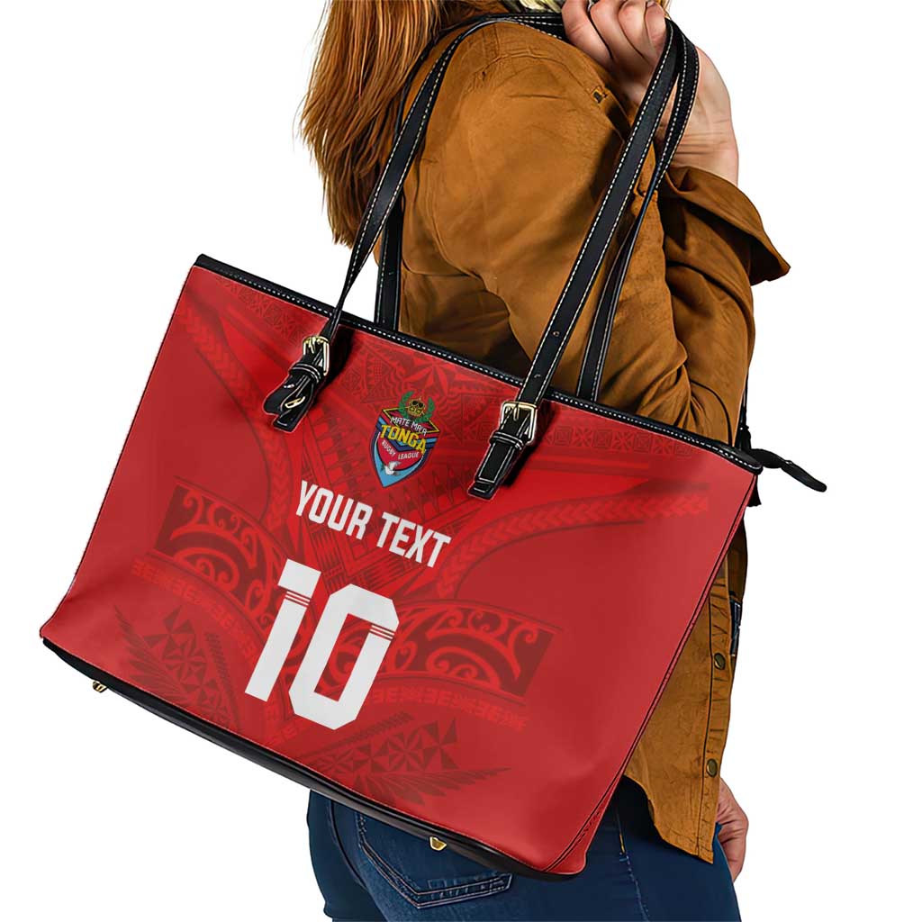 Custom Mate Ma'a Tonga Rugby Leather Tote Bag Ngatu Tribal Motifs Sporty Style - Polynesian Pride