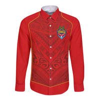 Custom Mate Ma'a Tonga Rugby Long Sleeve Button Shirt Ngatu Tribal Motifs Sporty Style - Polynesian Pride