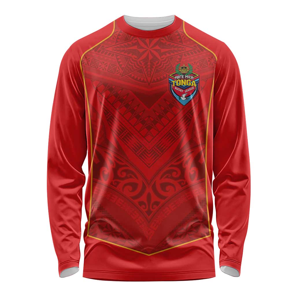 Custom Mate Ma'a Tonga Rugby Long Sleeve Shirt Ngatu Tribal Motifs Sporty Style - Polynesian Pride