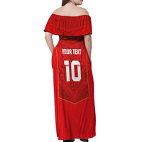 Custom Mate Ma'a Tonga Rugby Off Shoulder Maxi Dress Ngatu Tribal Motifs Sporty Style - Polynesian Pride
