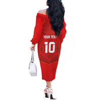 Custom Mate Ma'a Tonga Rugby Off The Shoulder Long Sleeve Dress Ngatu Tribal Motifs Sporty Style - Polynesian Pride