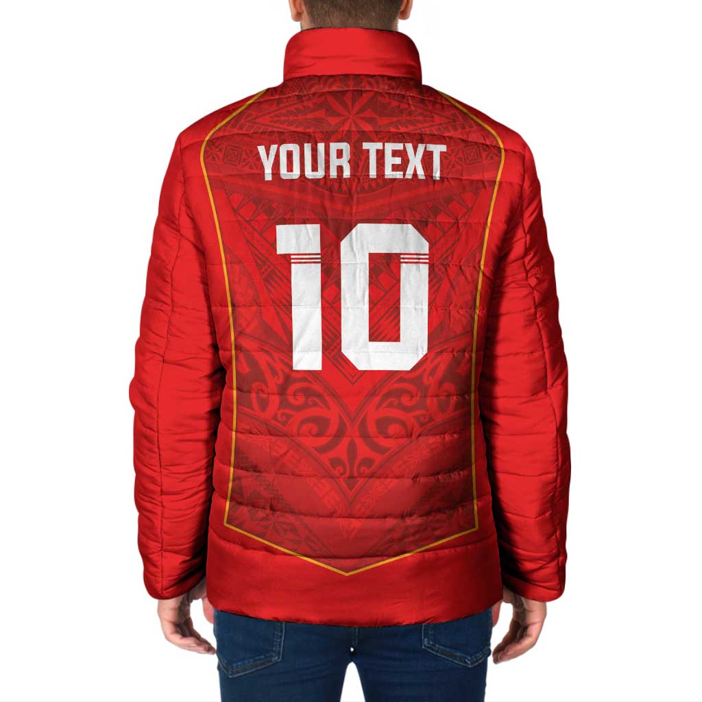 Custom Mate Ma'a Tonga Rugby Padded Jacket Ngatu Tribal Motifs Sporty Style - Polynesian Pride