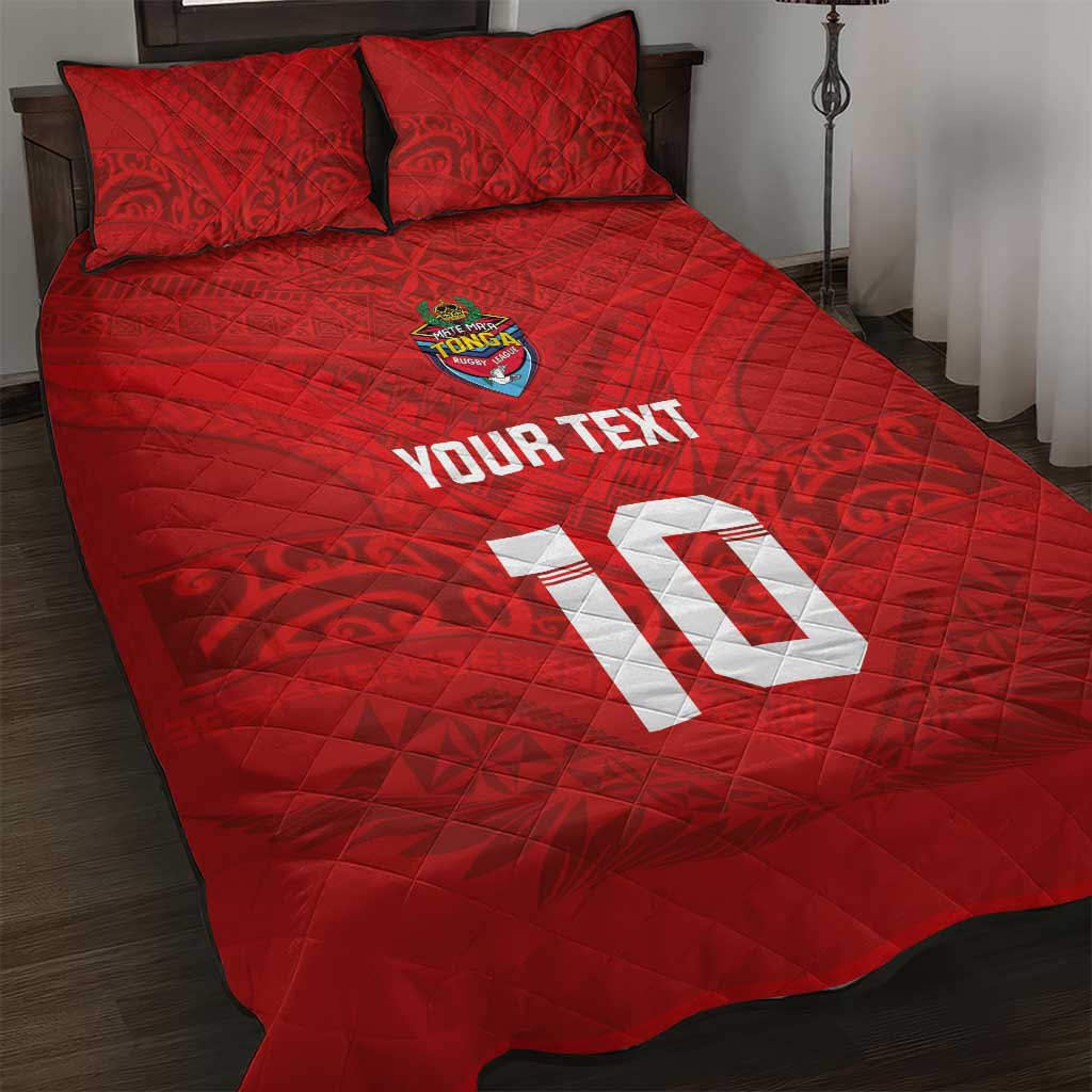 Custom Mate Ma'a Tonga Rugby Quilt Bed Set Ngatu Tribal Motifs Sporty Style - Polynesian Pride