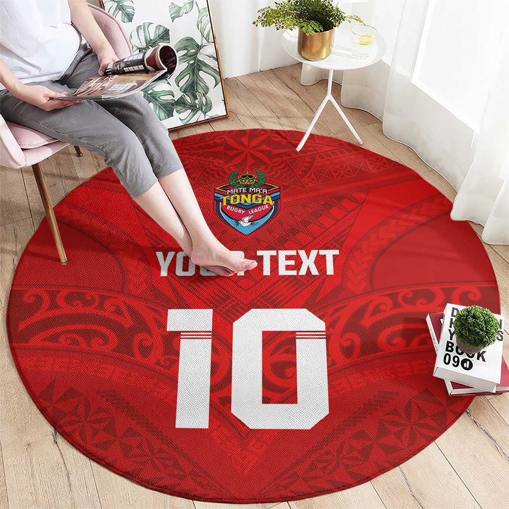 Custom Mate Ma'a Tonga Rugby Round Carpet Ngatu Tribal Motifs Sporty Style - Polynesian Pride