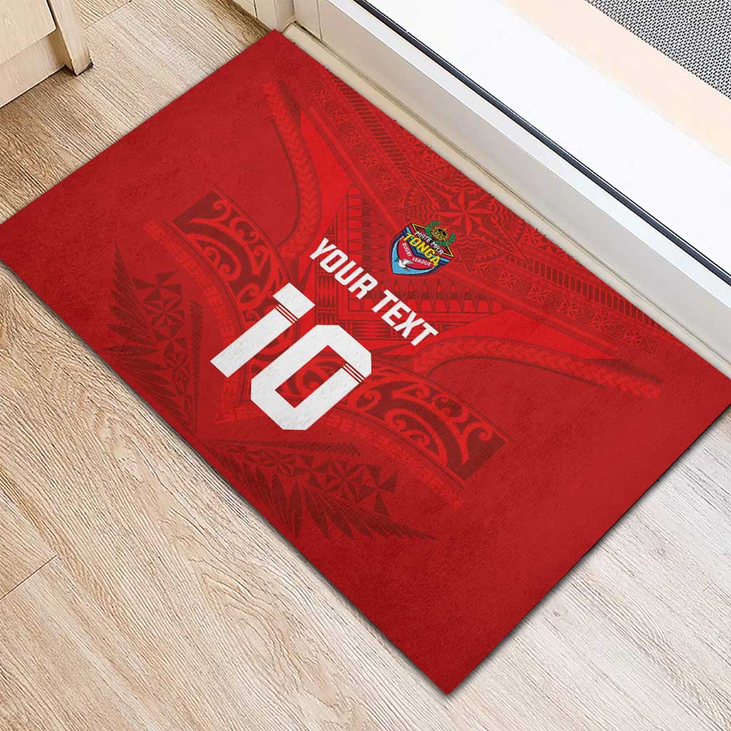 Custom Mate Ma'a Tonga Rugby Rubber Doormat Ngatu Tribal Motifs Sporty Style - Polynesian Pride