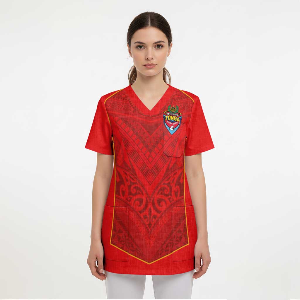 Custom Mate Ma'a Tonga Rugby Scrub Top Ngatu Tribal Motifs Sporty Style - Polynesian Pride