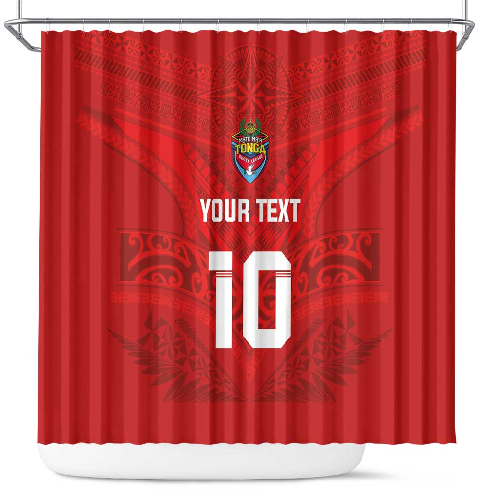 Custom Mate Ma'a Tonga Rugby Shower Curtain Ngatu Tribal Motifs Sporty Style - Polynesian Pride