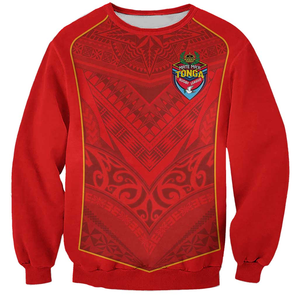 Custom Mate Ma'a Tonga Rugby Sweatshirt Ngatu Tribal Motifs Sporty Style - Polynesian Pride