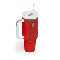 Custom Mate Ma'a Tonga Rugby Tumbler With Handle Ngatu Tribal Motifs Sporty Style - Polynesian Pride