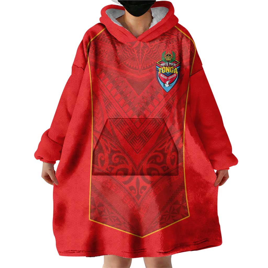 Custom Mate Ma'a Tonga Rugby Wearable Blanket Hoodie Ngatu Tribal Motifs Sporty Style - Polynesian Pride
