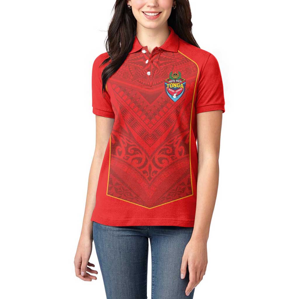 Custom Mate Ma'a Tonga Rugby Women Polo Shirt Ngatu Tribal Motifs Sporty Style - Polynesian Pride
