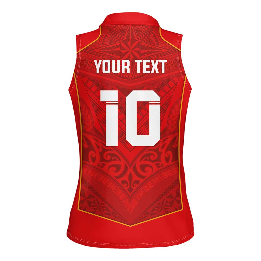 Custom Mate Ma'a Tonga Rugby Women Sleeveless Polo Shirt Ngatu Tribal Motifs Sporty Style - Polynesian Pride