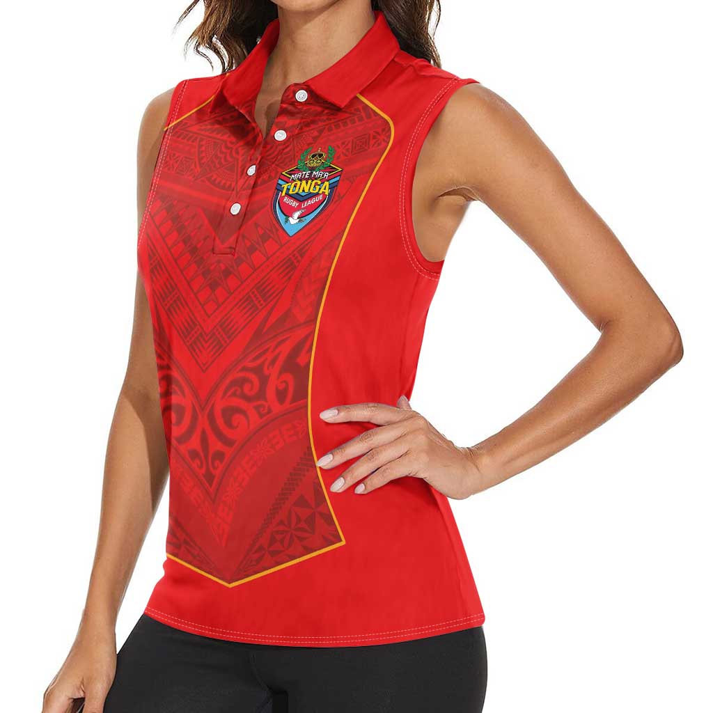 Custom Mate Ma'a Tonga Rugby Women Sleeveless Polo Shirt Ngatu Tribal Motifs Sporty Style - Polynesian Pride