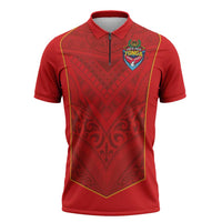 Custom Mate Ma'a Tonga Rugby Zipper Polo Shirt Ngatu Tribal Motifs Sporty Style - Polynesian Pride