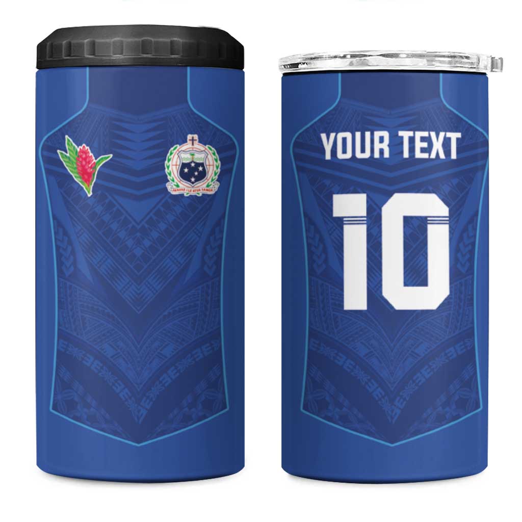 Custom Samoa Rugby 4 in 1 Can Cooler Tumbler Tatau Tribal Motifs Sporty Style - Polynesian Pride