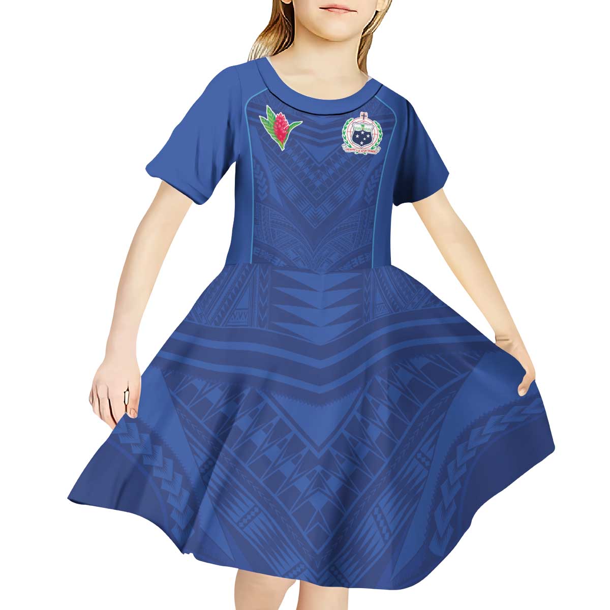 Custom Samoa Rugby Kid Short Sleeve Dress Tatau Tribal Motifs Sporty Style - Polynesian Pride