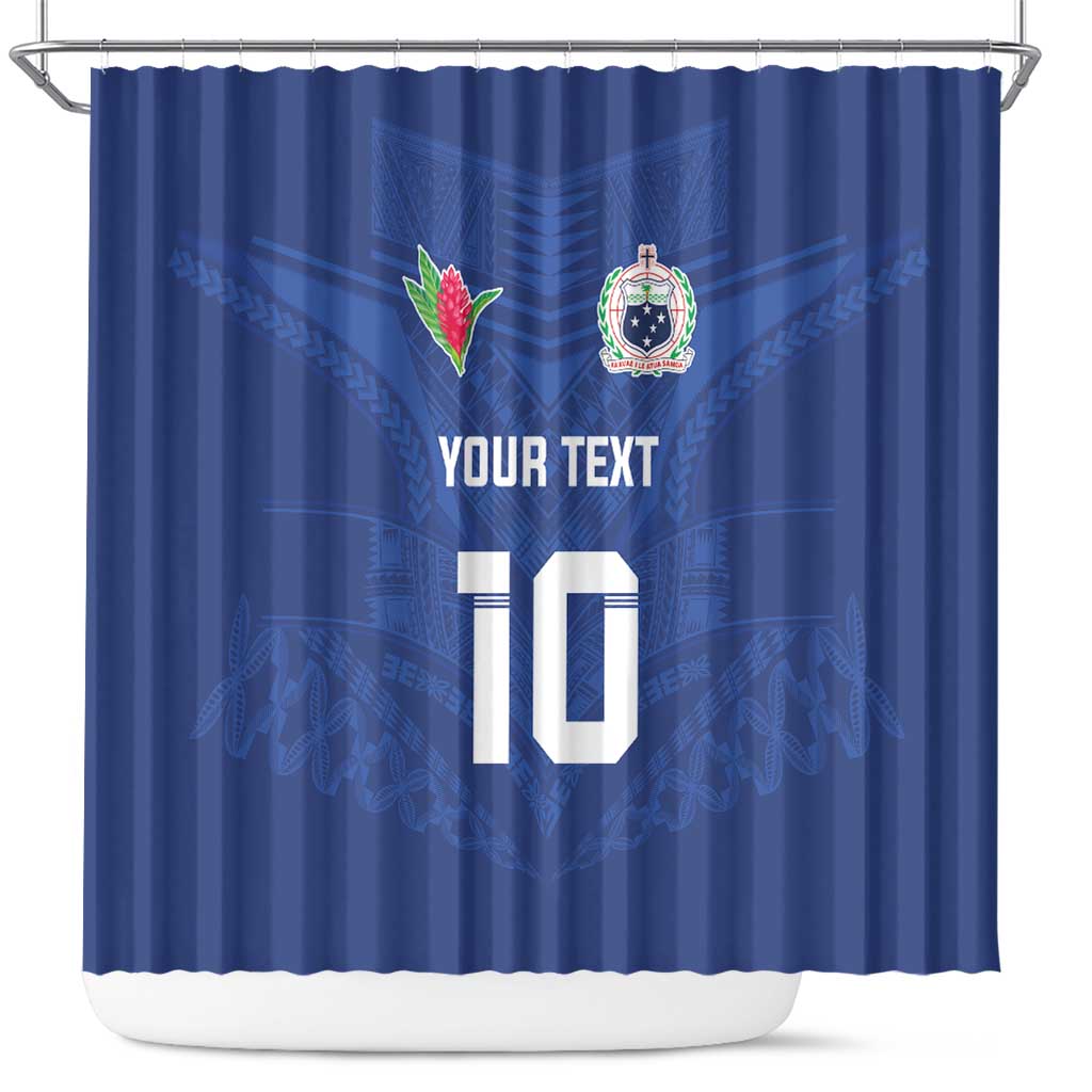 Custom Samoa Rugby Shower Curtain Tatau Tribal Motifs Sporty Style - Polynesian Pride