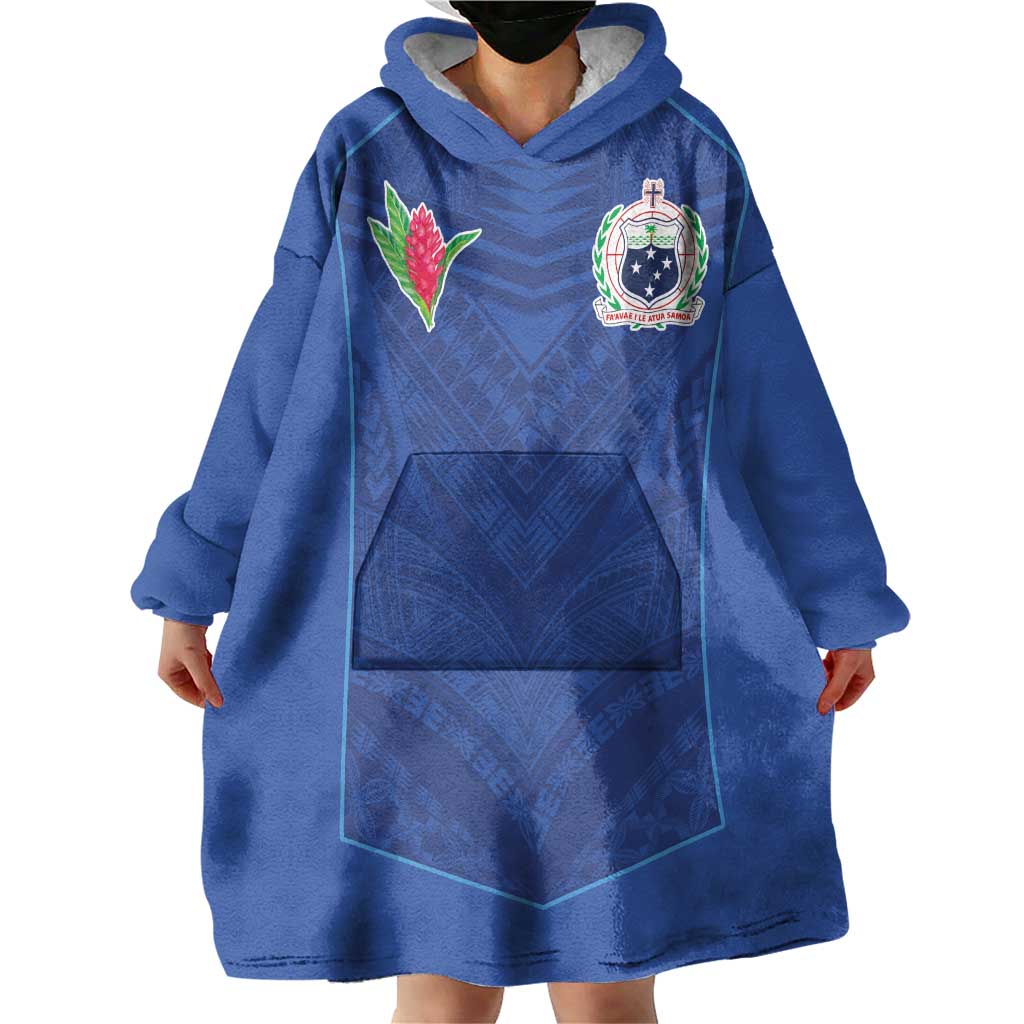 Custom Samoa Rugby Wearable Blanket Hoodie Tatau Tribal Motifs Sporty Style - Polynesian Pride