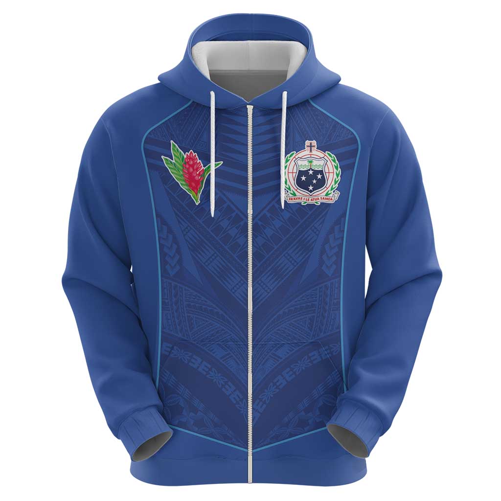 Custom Samoa Rugby Zip Hoodie Tatau Tribal Motifs Sporty Style - Polynesian Pride