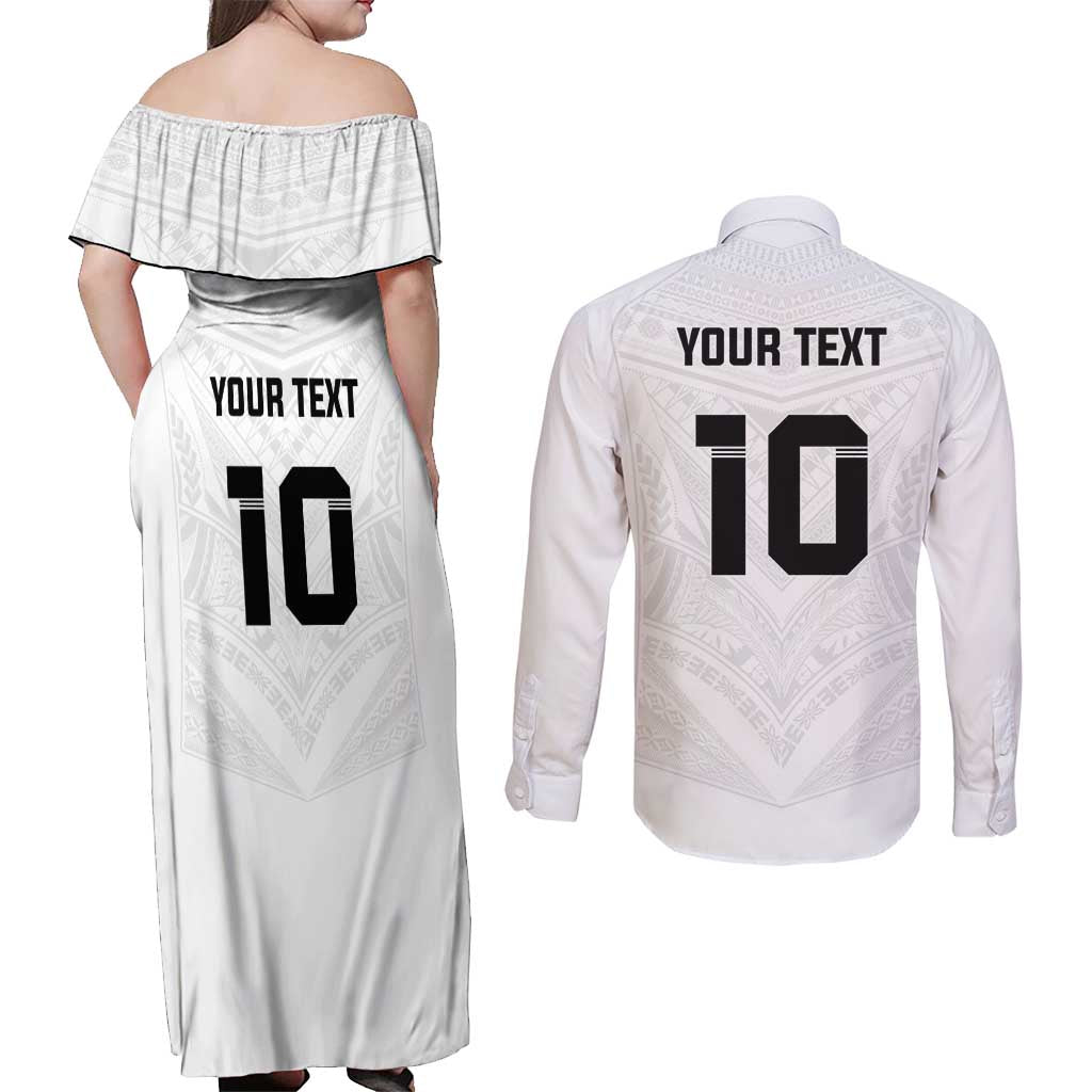 Custom Fiji Rugby Couples Matching Off Shoulder Maxi Dress and Long Sleeve Button Shirt Tapa Tribal Motifs Sporty Style - Polynesian Pride