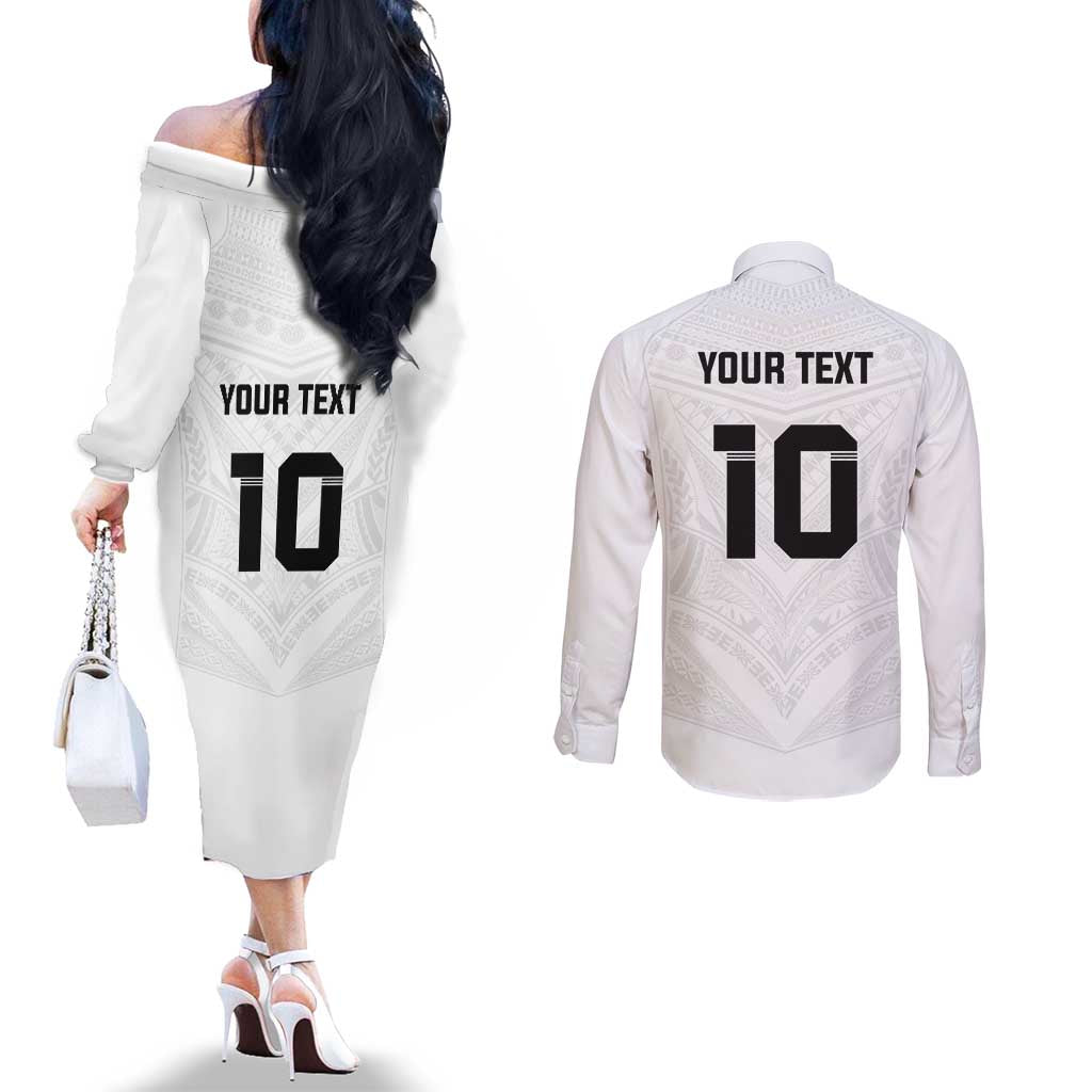 Custom Fiji Rugby Couples Matching Off The Shoulder Long Sleeve Dress and Long Sleeve Button Shirt Tapa Tribal Motifs Sporty Style - Polynesian Pride