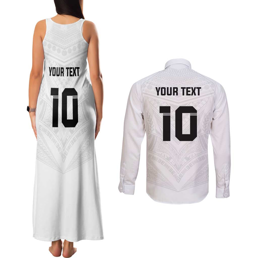 Custom Fiji Rugby Couples Matching Tank Maxi Dress and Long Sleeve Button Shirt Tapa Tribal Motifs Sporty Style - Polynesian Pride