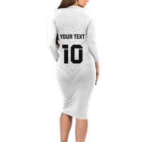 Custom Fiji Rugby Long Sleeve Bodycon Dress Tapa Tribal Motifs Sporty Style - Polynesian Pride