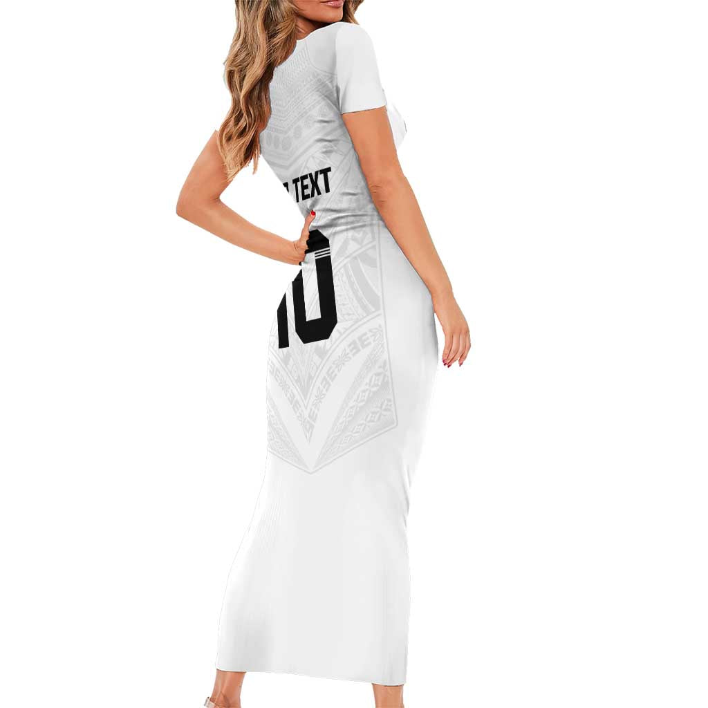 Custom Fiji Rugby Short Sleeve Bodycon Dress Tapa Tribal Motifs Sporty Style - Polynesian Pride