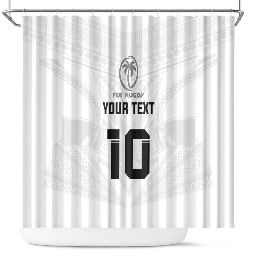 Custom Fiji Rugby Shower Curtain Tapa Tribal Motifs Sporty Style - Polynesian Pride
