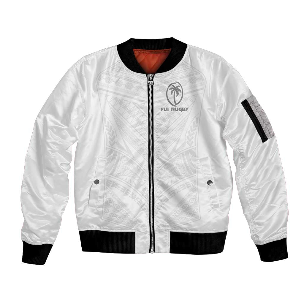 Custom Fiji Rugby Sleeve Zip Bomber Jacket Tapa Tribal Motifs Sporty Style - Polynesian Pride