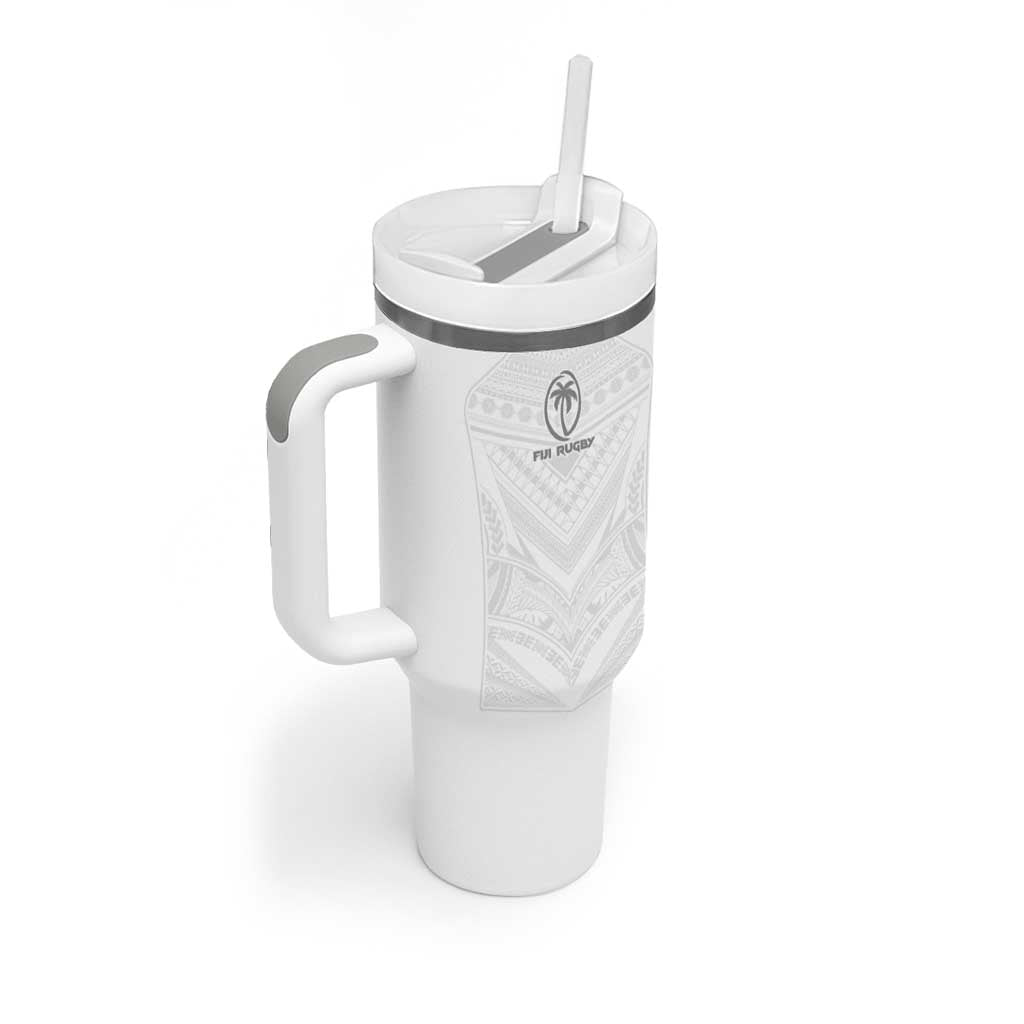 Custom Fiji Rugby Tumbler With Handle Tapa Tribal Motifs Sporty Style - Polynesian Pride