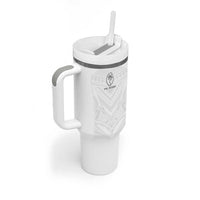 Custom Fiji Rugby Tumbler With Handle Tapa Tribal Motifs Sporty Style - Polynesian Pride