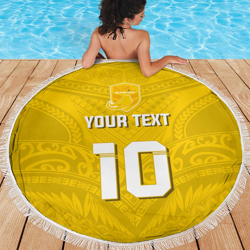 Custom Niue Rugby Beach Blanket Hiapo Tribal Motifs Sporty Style - Polynesian Pride