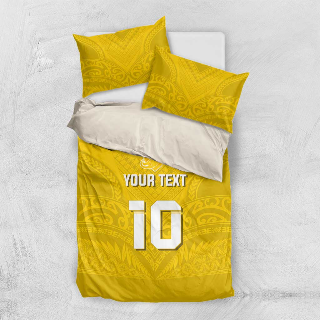 Custom Niue Rugby Bedding Set Hiapo Tribal Motifs Sporty Style - Polynesian Pride
