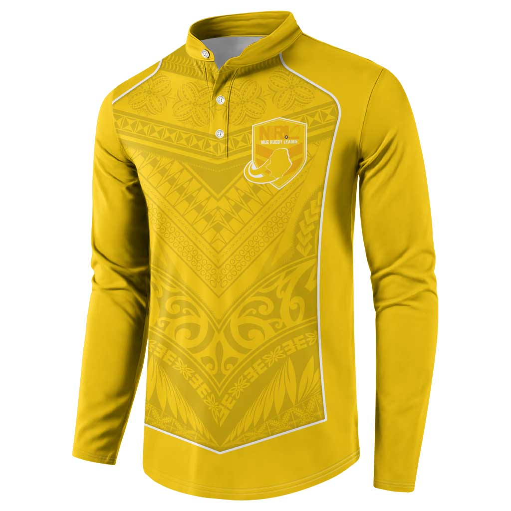 Custom Niue Rugby Button Sweatshirt Hiapo Tribal Motifs Sporty Style - Polynesian Pride