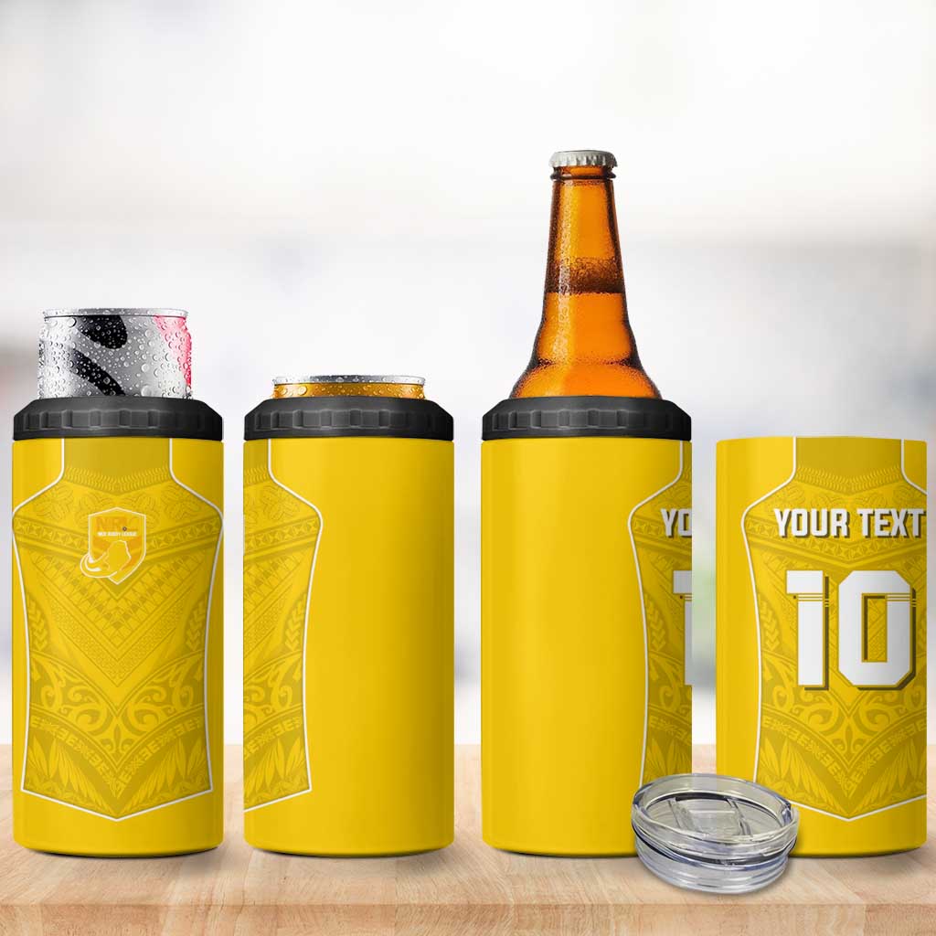 Custom Niue Rugby 4 in 1 Can Cooler Tumbler Hiapo Tribal Motifs Sporty Style - Polynesian Pride