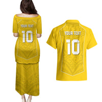 Custom Niue Rugby Couples Matching Puletasi and Hawaiian Shirt Hiapo Tribal Motifs Sporty Style - Polynesian Pride
