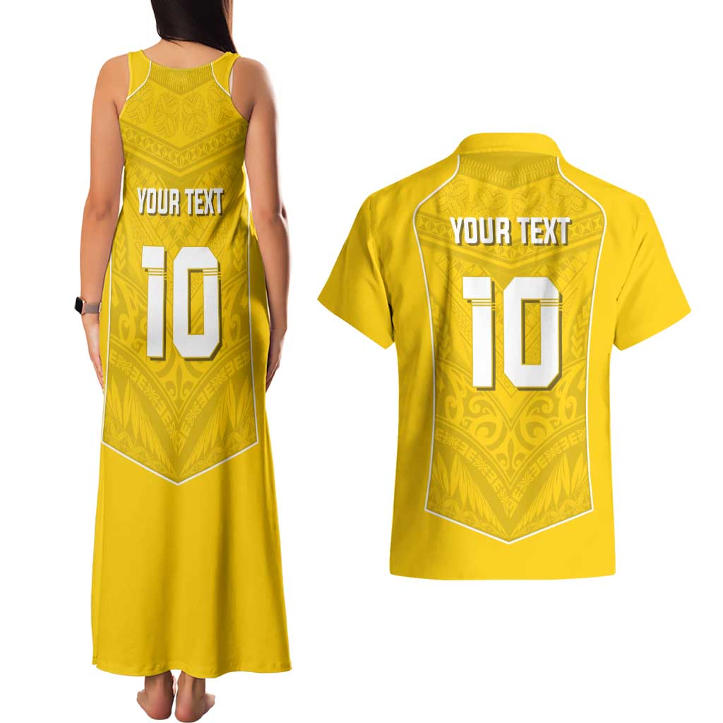 Custom Niue Rugby Couples Matching Tank Maxi Dress and Hawaiian Shirt Hiapo Tribal Motifs Sporty Style - Polynesian Pride