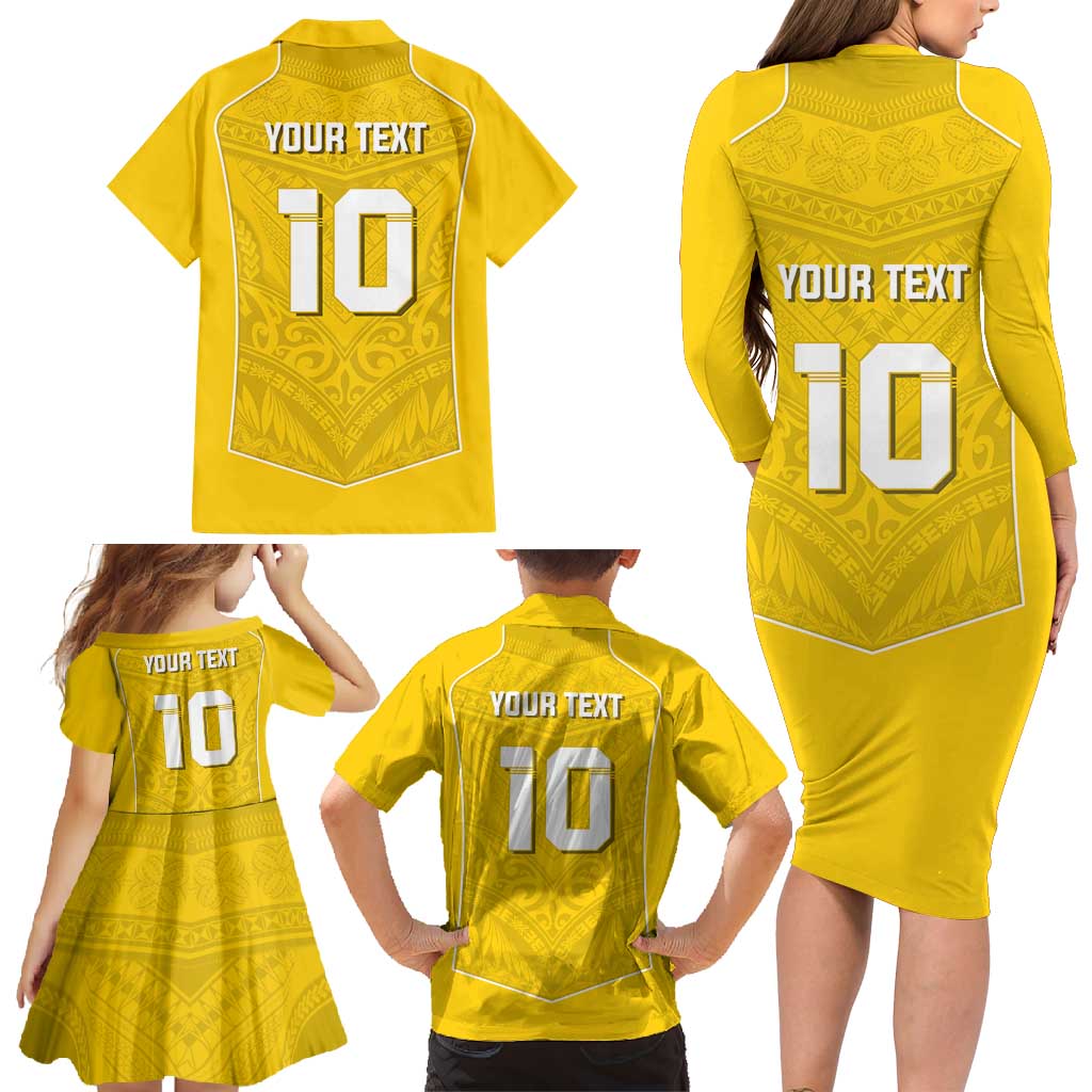 Custom Niue Rugby Family Matching Long Sleeve Bodycon Dress and Hawaiian Shirt Hiapo Tribal Motifs Sporty Style - Polynesian Pride