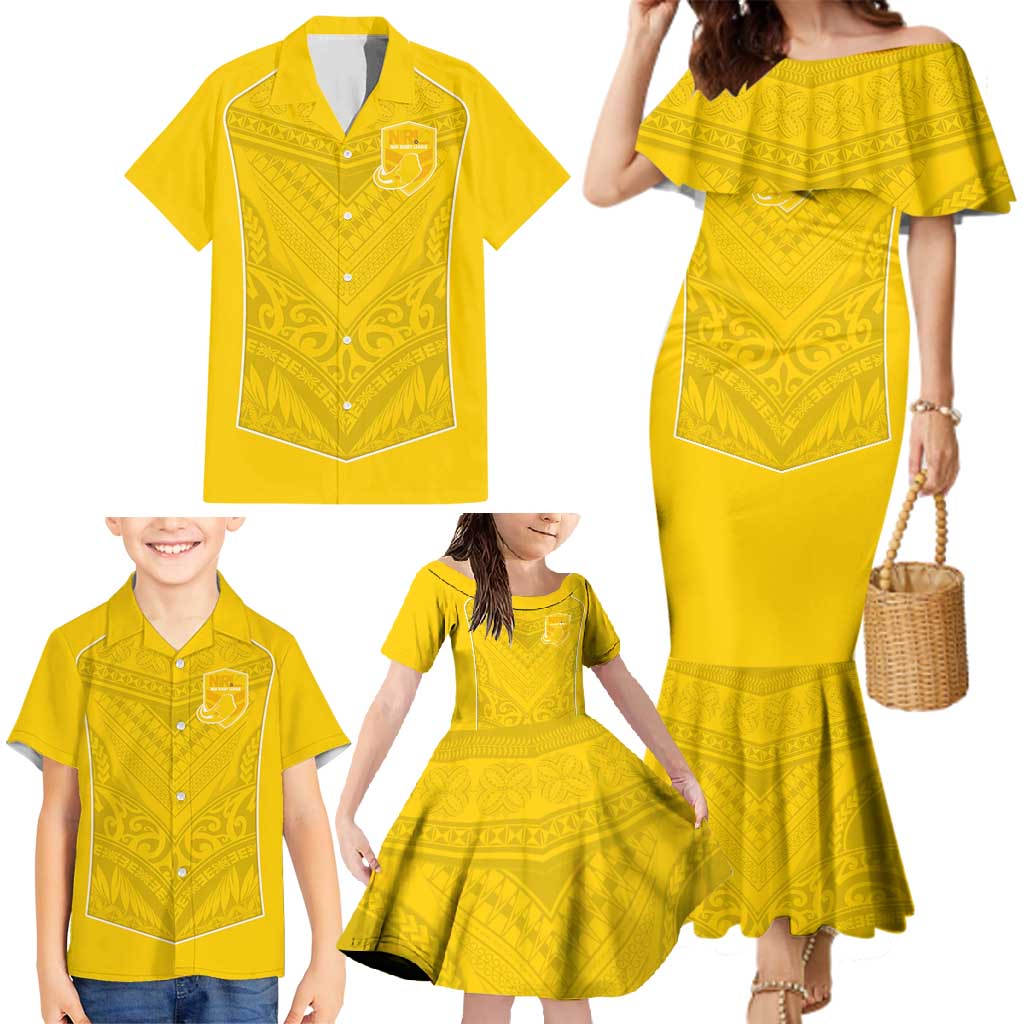Custom Niue Rugby Family Matching Mermaid Dress and Hawaiian Shirt Hiapo Tribal Motifs Sporty Style - Polynesian Pride