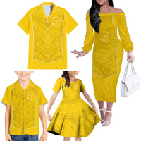 Custom Niue Rugby Family Matching Off The Shoulder Long Sleeve Dress and Hawaiian Shirt Hiapo Tribal Motifs Sporty Style - Polynesian Pride