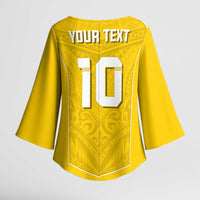 Custom Niue Rugby Kimono Sleeve Blouse Hiapo Tribal Motifs Sporty Style - Polynesian Pride