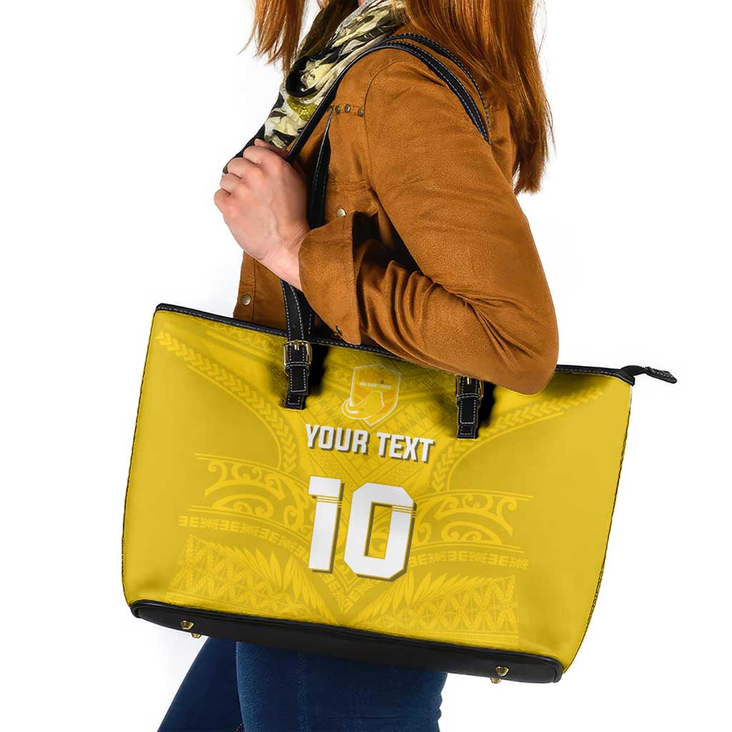 Custom Niue Rugby Leather Tote Bag Hiapo Tribal Motifs Sporty Style - Polynesian Pride