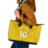 Custom Niue Rugby Leather Tote Bag Hiapo Tribal Motifs Sporty Style - Polynesian Pride