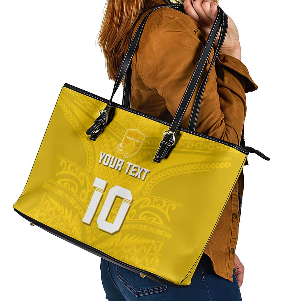 Custom Niue Rugby Leather Tote Bag Hiapo Tribal Motifs Sporty Style - Polynesian Pride