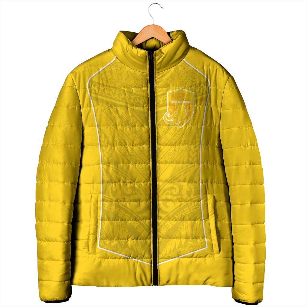 Custom Niue Rugby Padded Jacket Hiapo Tribal Motifs Sporty Style - Polynesian Pride