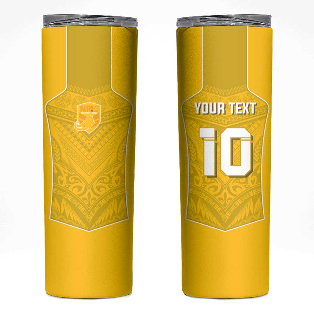 Custom Niue Rugby Skinny Tumbler Hiapo Tribal Motifs Sporty Style - Polynesian Pride